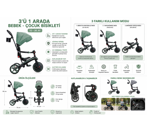 Globber Explorer 4in1 Katlanabilir Bisiklet Zeytin Yeşili