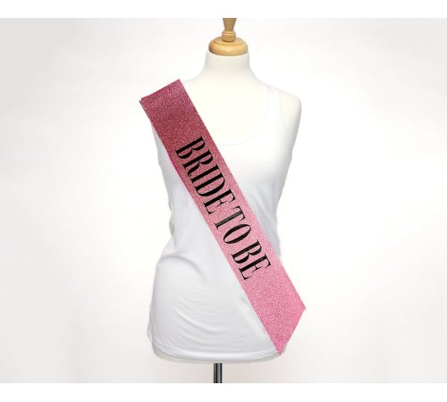 Pembe Üzeri Siyah Kalın Bride To Be Yazılı Simli Işıltılı Kuşak Kemer 10x80 cm