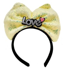 Led Işıklı 3 Farklı Foniyonda Yanan Gümüş Love Yazılı Sarı Fiyonk Taç 20X17 cm