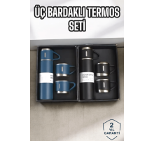 Şık ve Dayanıklı 3 Bardaklı Termos Seti Uzun Süre Isı Koruma Özellikli