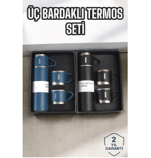 Şık ve Dayanıklı 3 Bardaklı Termos Seti Uzun Süre Isı Koruma Özellikli