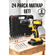 Çift Bataryalı Metal Dişli Darbeli Şarjlı Matkap Seti 24W Güç ve 24 Parça Aksesuar