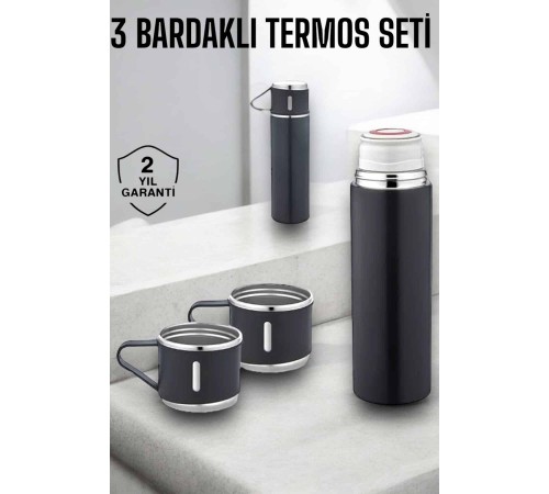 Paslanmaz Çelik 3’lü Termos Seti Vakumlu ve 8 Saat Isı Koruma