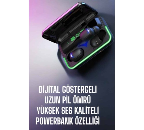 Powerbank Özellikli Kablosuz Bluetooth Kulaklık RGB Işıklı