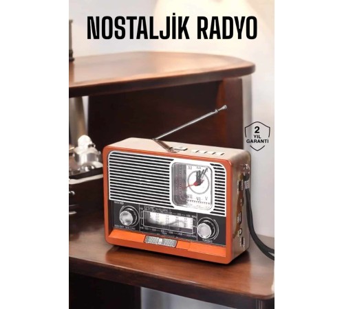 Ahşap Görünümlü Retro Bluetooth Radyo USB,AUX Ve SD Kart Girişli