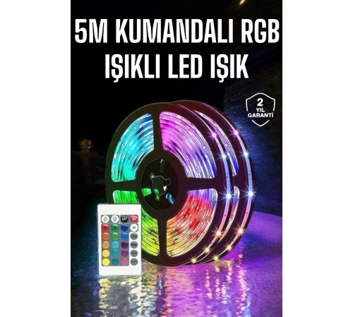 5 Metre Şerit Led RGB Işıklı Kumandalı Güç Adaptörü Her Ortama Uygun