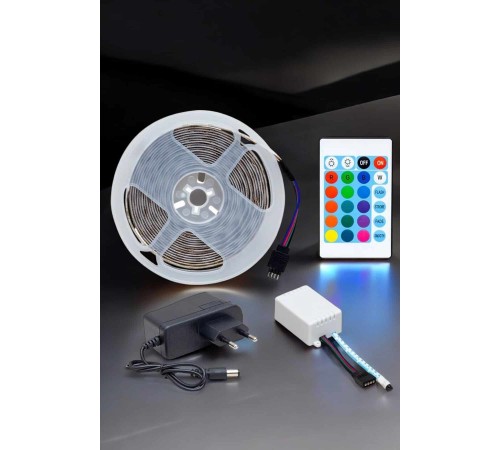 5 Metre Şerit Led RGB Işıklı Kumandalı Güç Adaptörü Her Ortama Uygun