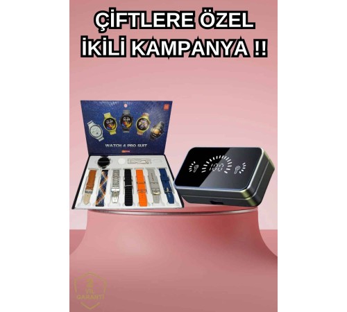 Powerbank Aynalı Bluetooth Kulaklık Ve Akıllı Saat Seti ANC Özelliği Dokunamatik