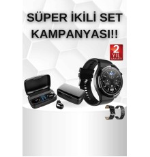 Kablosuz Bluetooth Kulaklık ve Kordon Hediyeli Akıllı Saat Nabız Ölçer Uzun Pil Ömrü