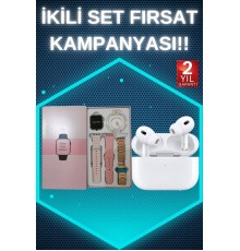 3 Kordonlu Pembe Amoled Ekran Akıllı Saat ve Yeni Nesil Pro Kablosuz Bluetooth Kulaklık ANC/ENC