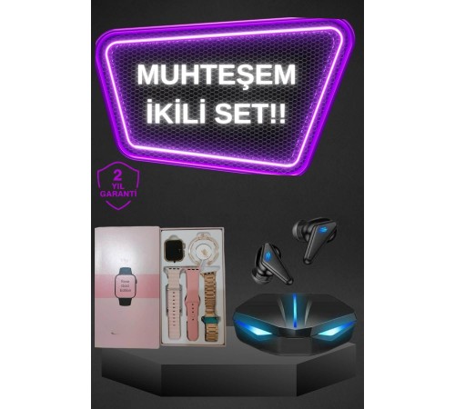 Kadınlar İçin Dokunmatik Ekran Akıllı Saat ve Gamer Kablosuz Bluetooth Kulaklık ANC Özelliği