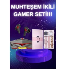 Yeni Nesil Pembe Dokunmatik Ekran Akıllı Saat ve Oyuncu Kulaklığı Kablosuz Bluetooth Kulaklık