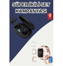 Nabız Ölçer Hediye Bileklikli Akıllı Saat ve Dijital Göstergeli Bluetooth Kulaklık Çoklu Şarj Girişi