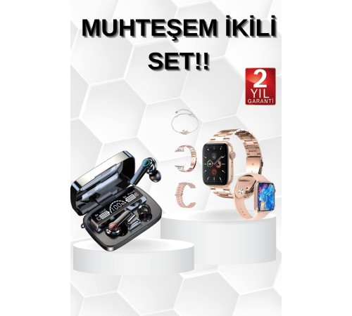 Dijital Göstergeli Powerbank Bluetooth Kulaklık ve Yeni Nesil Amoled Ekran Akıllı Saat