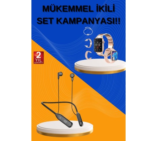 Kablolu Bluetooth Kulaklık ve Kadınlara Özel Bileklik Hediyeli Yeni Nesil Akıllı Saat 3 Kordonlu