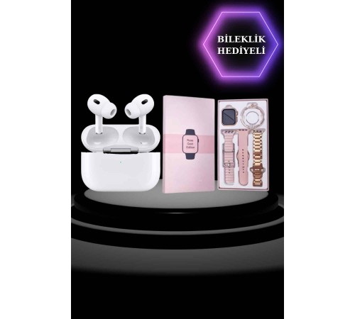 3 Kordonlu Pembe Amoled Ekran Akıllı Saat ve Yeni Nesil Pro Kablosuz Bluetooth Kulaklık ANC/ENC