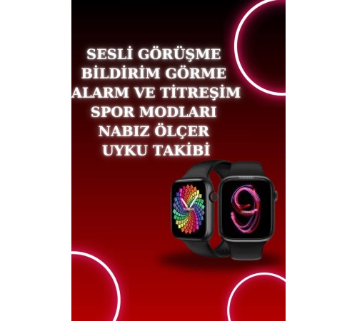 Akıllı Saat Arama Görüşme Bildirim Görme Uyku ve Sağlık Takibi Nabız Ölçer 3 Kordon Hediyeli