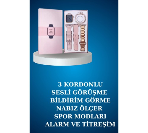 Kablolu Bluetooth Kulaklık ve Kadınlara Özel Bileklik Hediyeli Yeni Nesil Akıllı Saat 3 Kordonlu