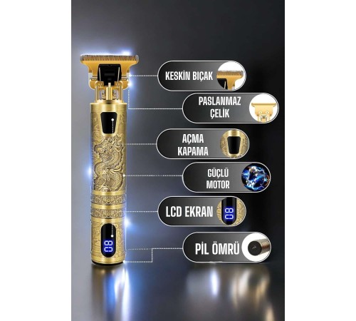 Tıraş Makinesi Şarjlı Profesyonel Saç Kesme Makinesi Gold Çizik Tıraş