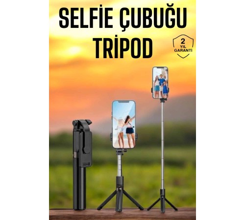 Selfie Çubuğu Tripod Kumandalı Telefon Tutucu Siyah