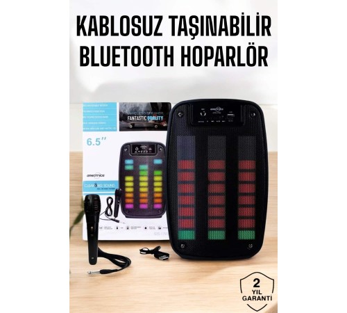 Kablosuz Bluetooth Hoparlör Taşınabilir 6.5 inç LED Işık Kareoke