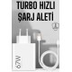 Şarj Aleti 67W Hızlı Şarj Turbo Type-C Uyumlu Şarj Adaptörü Kablosu