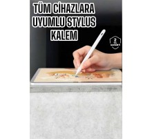 Dokunmatik Kalem Beyaz Şarjlı Yedek Uçlu Android ve İOS Uyumlu