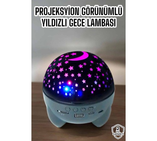 Yıldız Yansıtmalı Projeksiyon Gece Lambası Şarjlı Taşınabilir