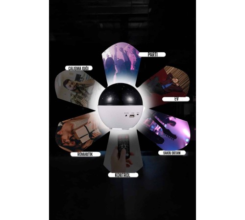 Yıldız Yansıtmalı Projeksiyon Gece Lambası Şarjlı Taşınabilir