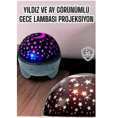 Gece Lambası Projeksiyon Görünümlü Şarjlı Yıldızlı Yuvarlak