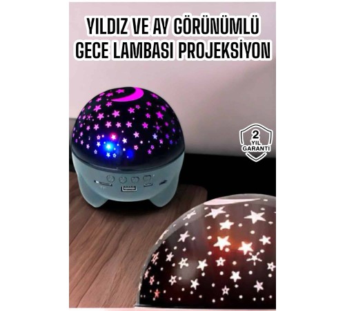 Gece Lambası Projeksiyon Görünümlü Şarjlı Yıldızlı Yuvarlak