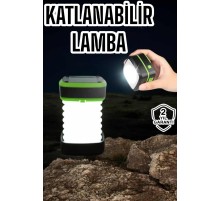 Katlanabilir Kamp Lambası Solar Fener Görünümlü 3 Kademeli Şarjlı