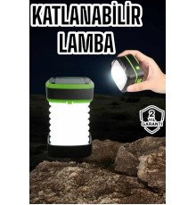 Katlanabilir Kamp Lambası Solar Fener Görünümlü 3 Kademeli Şarjlı