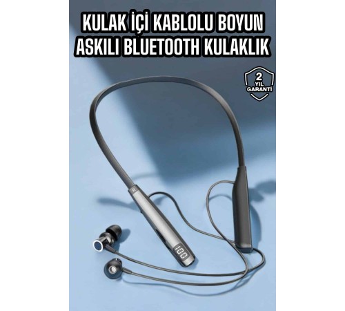 Boyun Askılı Bluetooth Kulaklık Uzun Şarj Süreli Dijital Göstergeli Kablolu