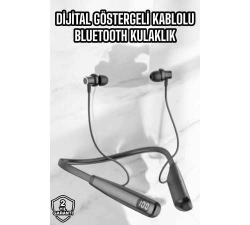 Dijital Göstergeli Kulak İçi Kablosuz Bluetooth Kulaklık Boyun Bantlı