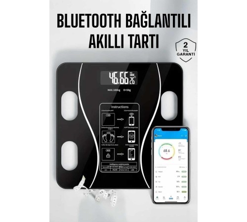 Akıllı Tartı Bluetooth Bağlantılı Yağ Ölçebilen Tartı Yeni Nesil