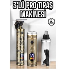 Tıraş Makinesi Üç Başlıklı Saç Sakal ve Vücut Tıraşına Uygun