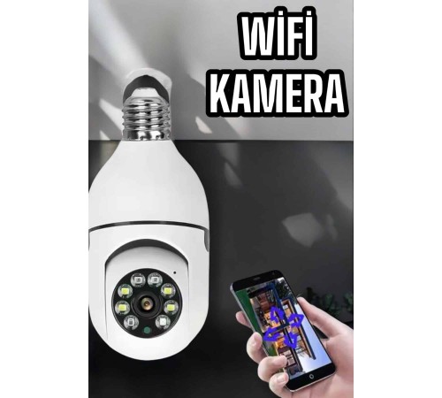 Wifi Kamera Duylu Ampul Görünümlü 360 Derece Dönebilen Ev Kamerası