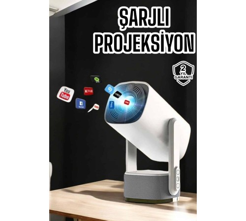 Akıllı Projeksiyon Powerbankli Taşınabilir Sinema Projektörü 4k HD Kaliteli