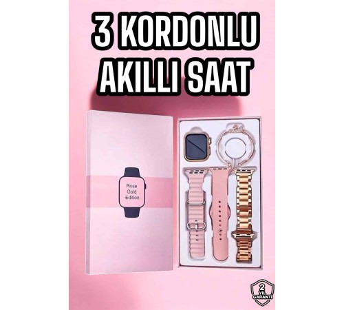 Akıllı Saat Amoled Ekran 3 Kordonlu Aksesuar Hediyeli Sesli Görüşme