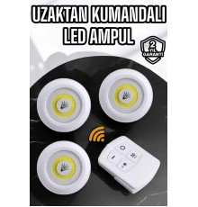 Spot Lamba Led Işık 3'lü Uzaktan Kumandalı Pilli Yapışkanlı Kablosuz