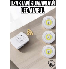 Led Lamba 3'lü Uzaktan Kumandalı Yapışkanlı Beyaz Işık