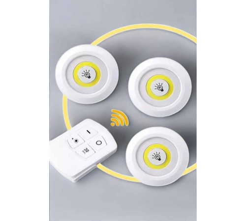Led Lamba 3'lü Uzaktan Kumandalı Yapışkanlı Beyaz Işık