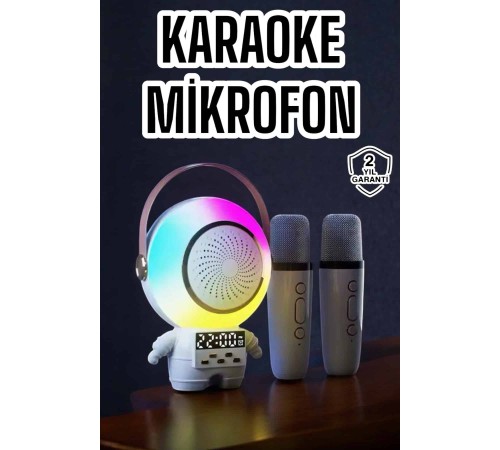 Çift Mikrofonlu Karaoke Mikrofon Bluetooth Bağlantılı Dijital Göstergeli