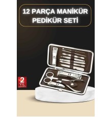 12 Parça Manikür Pedikür Seti Özel Deri Çanta El Ayak Bakımı Akne ve Sivilce Temizleme