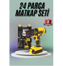 Matkap Seti 24 Parça Çift Bataryalı Darbeli Led Işıklı Vidalama