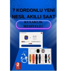 Akıllı Saat 7 Kordonlu Kulaklık Hediyeli Nabız Ölçer Uyku Takibi Sesli Görüşme