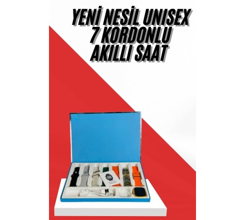 7 Kordonlu Unisex Akıllı Saat Çoklu Kordon Seçeneği Amoled Ekran