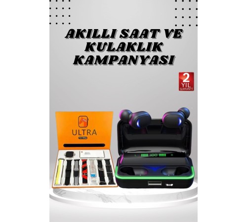 Yeni Nesil Akıllı Saat ve Bluetooth Kulaklık Kampanyası Android Ve İOS Uyumlu Uyku ve Sağlık Takibi