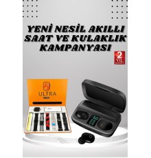 Yeni Nesil Akıllı Saat ve Bluetooth Kulaklık Kampanyası Dokunmatik Kare 7 Kordonlu